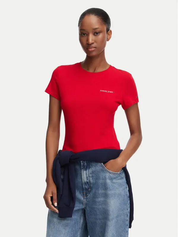 Tommy Jeans Tommy Jeans T-shirt Ess Logo DW0DW23479 Tamno crvena Slim Fit