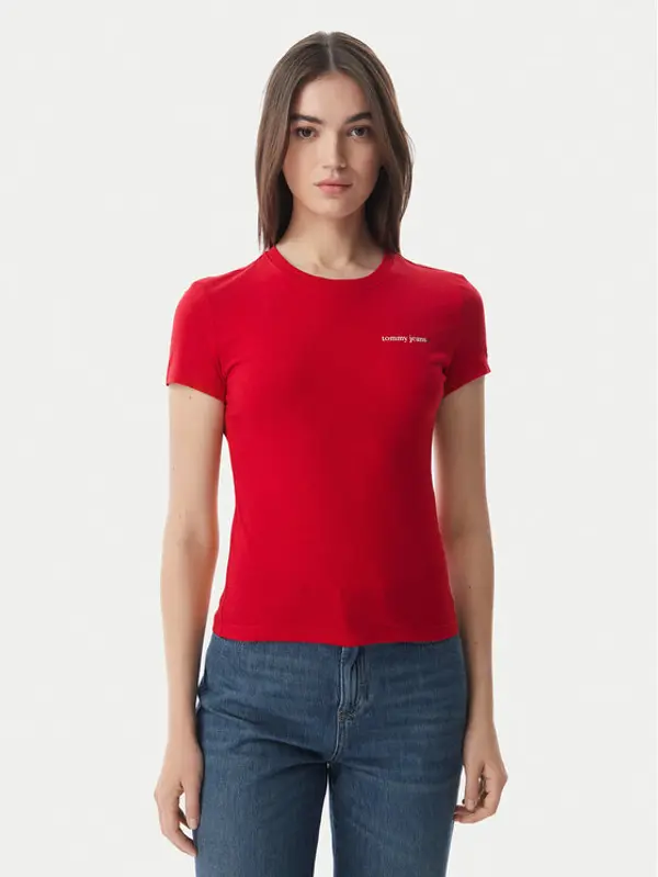 Tommy Jeans Tommy Jeans T-shirt Ess Logo DW0DW23479 Tamno crvena Slim Fit