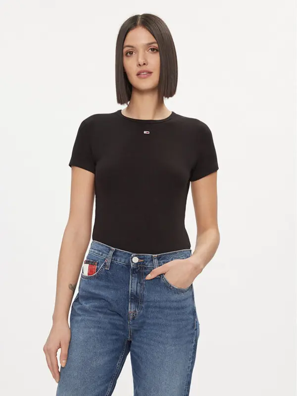 Tommy Jeans Tommy Jeans T-shirt Essential DW0DW17383 Crna Slim Fit