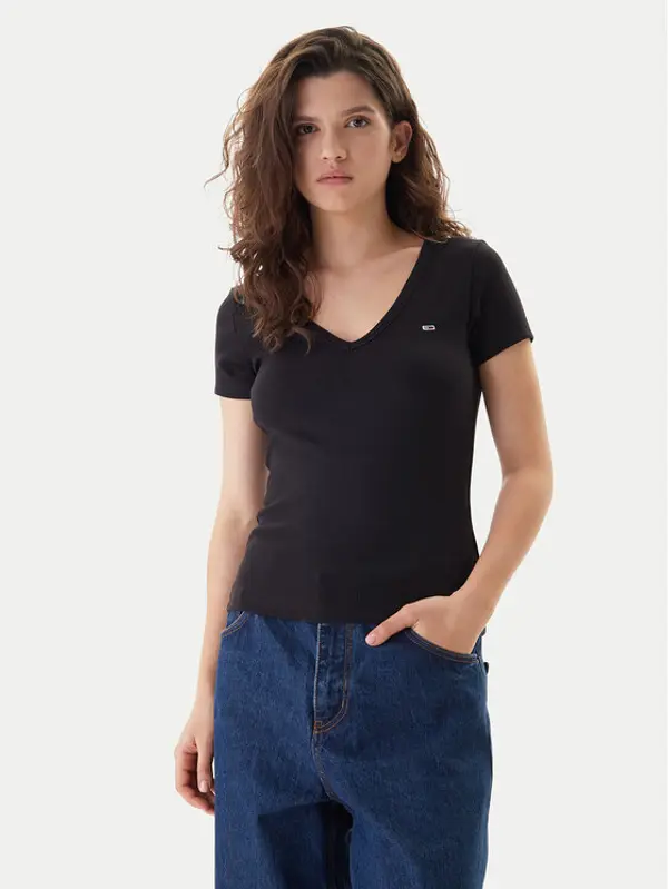 Tommy Jeans Tommy Jeans T-shirt Essential DW0DW17385 Crna Slim Fit