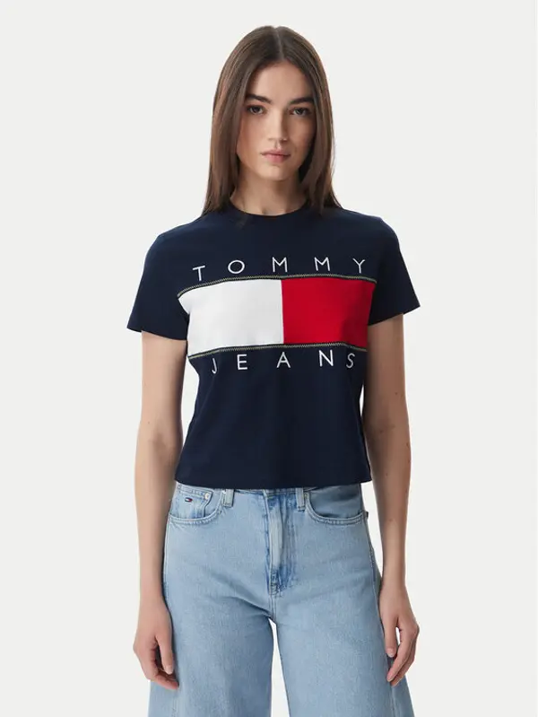 Tommy Jeans Tommy Jeans T-shirt Flag DW0DW22818 Tamnoplava Regular Fit