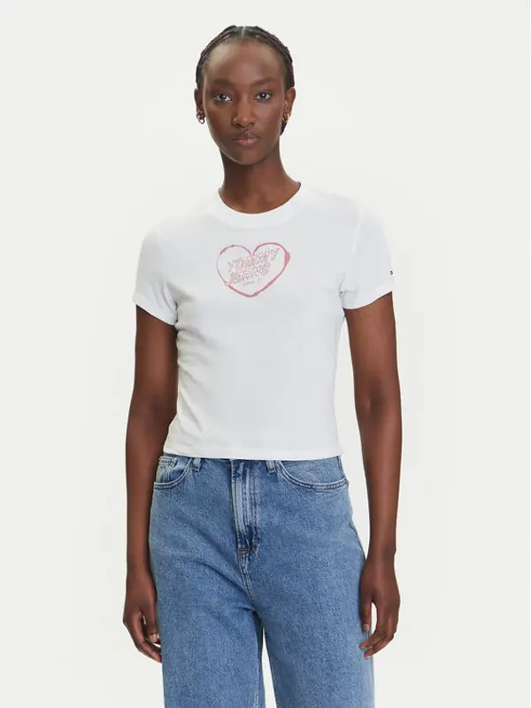 Tommy Jeans Tommy Jeans T-shirt Heart DW0DW21390 Bijela Slim Fit