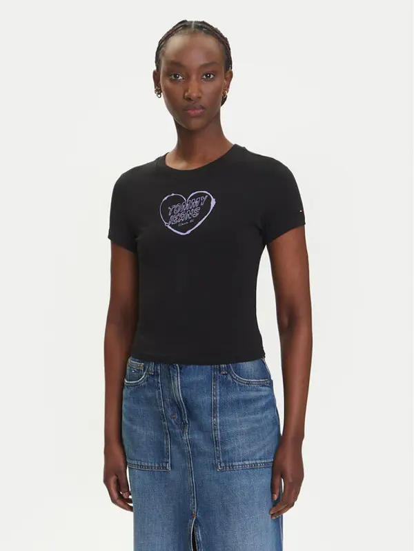 Tommy Jeans Tommy Jeans T-shirt Heart DW0DW21390 Crna Slim Fit