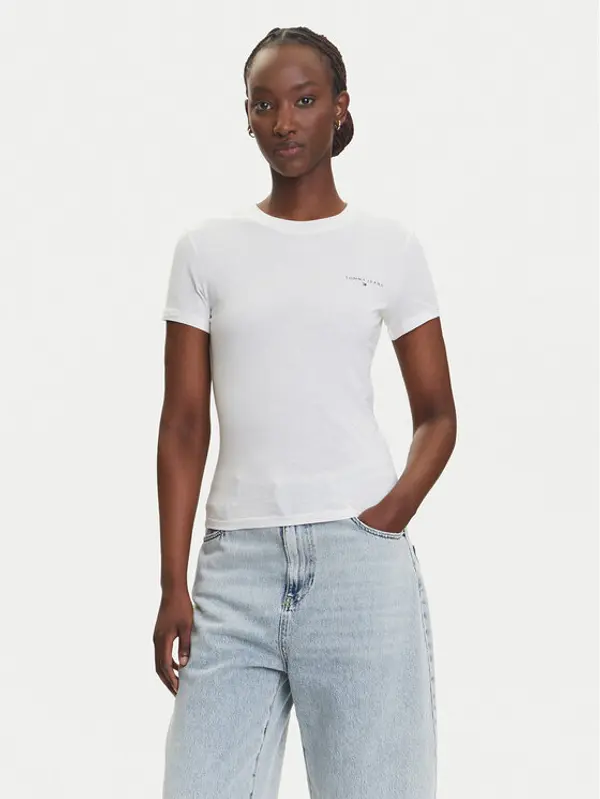 Tommy Jeans Tommy Jeans T-shirt Linear DW0DW21164 Écru Slim Fit