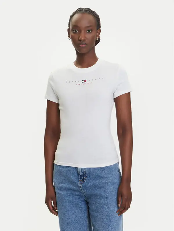 Tommy Jeans Tommy Jeans T-shirt Linear DW0DW21422 Écru Slim Fit