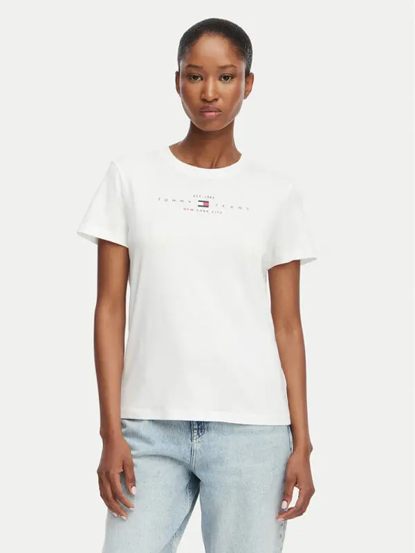 Tommy Jeans Tommy Jeans T-shirt Linear Ss Tee DW0DW22789 Krem Regular Fit