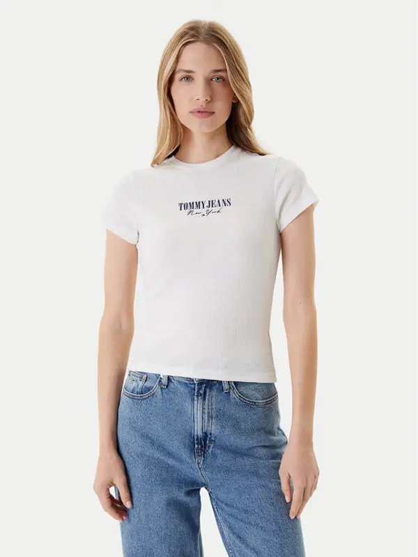 Tommy Jeans Tommy Jeans T-shirt Logo Pointelle DW0DW20899 Écru Slim Fit