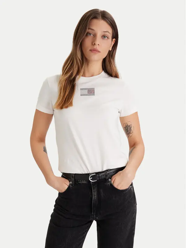 Tommy Jeans Tommy Jeans T-shirt Party Flag DW0DW21965 Écru Regular Fit