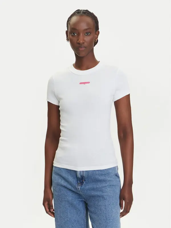 Tommy Jeans Tommy Jeans T-shirt Script Label DW0DW21402 Bijela Slim Fit