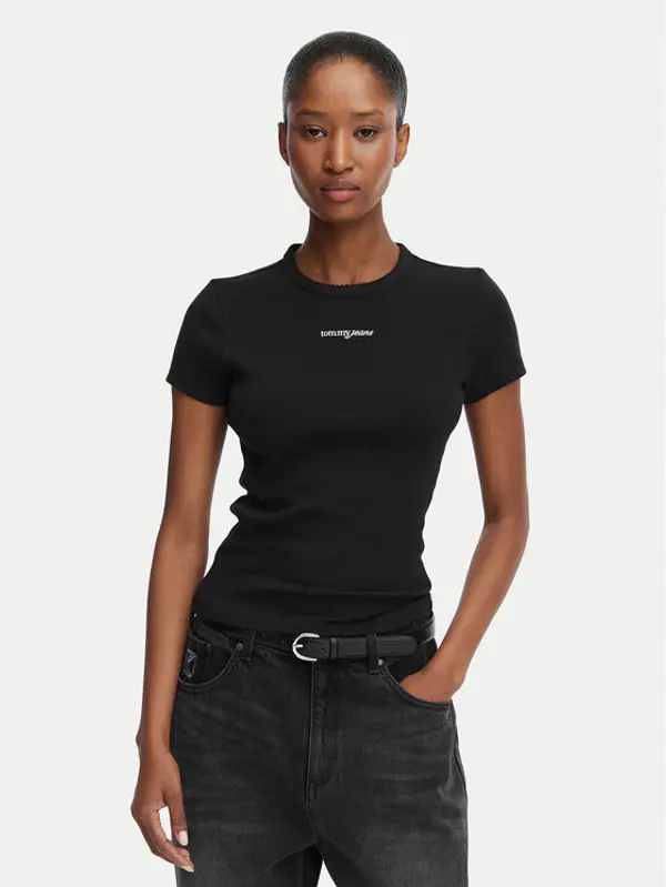 Tommy Jeans Tommy Jeans T-shirt Script Rib DW0DW22809 Crna Slim Fit