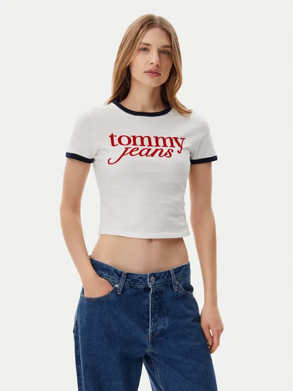 Tommy Jeans Tommy Jeans T-shirt Script Ringer DW0DW20631 Écru Slim Fit