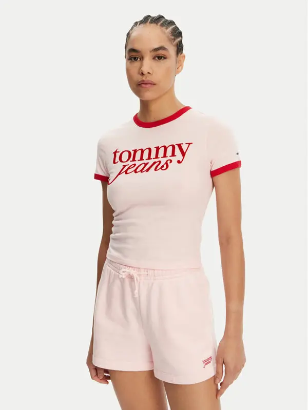Tommy Jeans Tommy Jeans T-shirt Script Ringer DW0DW20631 Ružičasta Slim Fit