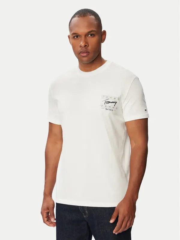 Tommy Jeans Tommy Jeans T-shirt Sign DM0DM23177 Krem Regular Fit