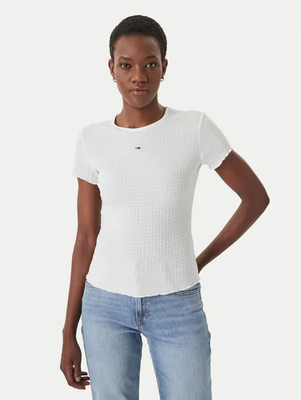 Tommy Jeans Tommy Jeans T-shirt Smock Seersucker DW0DW22219 Bijela Slim Fit