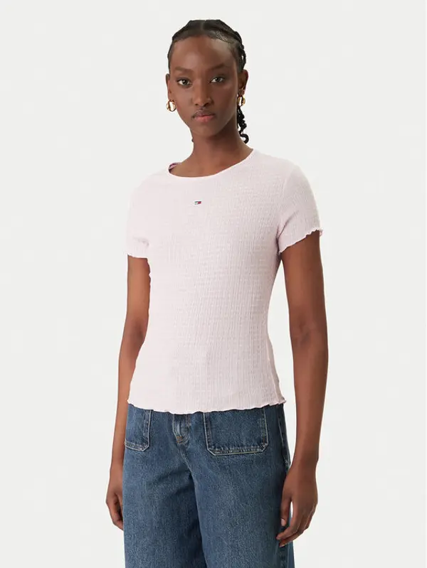Tommy Jeans Tommy Jeans T-shirt Smock Seersucker DW0DW22219 Ružičasta Slim Fit