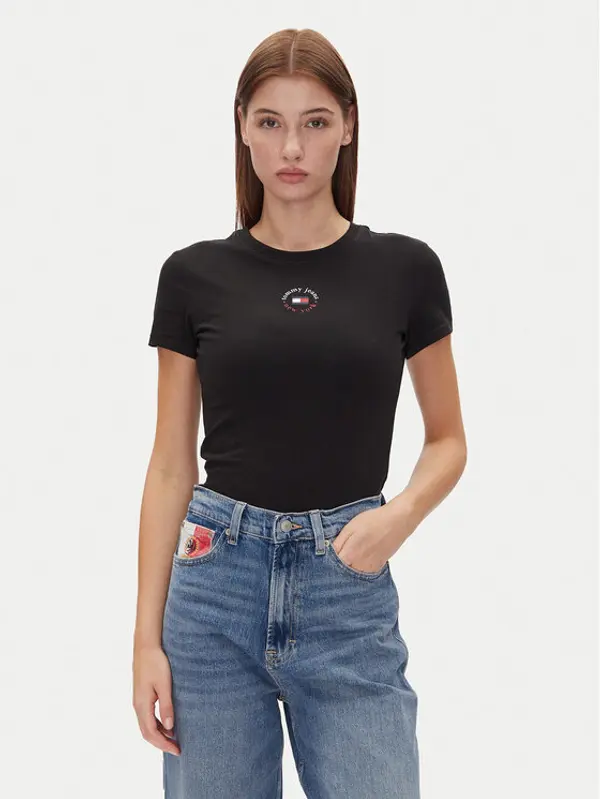 Tommy Jeans Tommy Jeans T-shirt Tjw Slim Essential Logo 2 Tee DW0DW20316 Crna Regular Fit