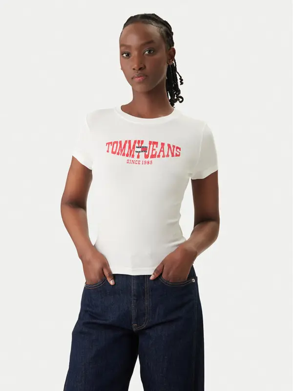 Tommy Jeans Tommy Jeans T-shirt Wavy Flag DW0DW22272 Bijela Slim Fit