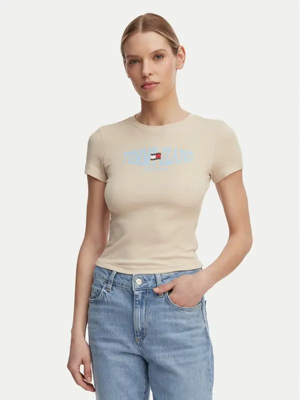 Tommy Jeans Tommy Jeans T-shirt Wavy Flag DW0DW22272 Svijetlo bež Slim Fit