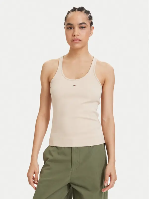 Tommy Jeans Tommy Jeans Top Racerback DW0DW22264 Svijetlo bež Slim Fit