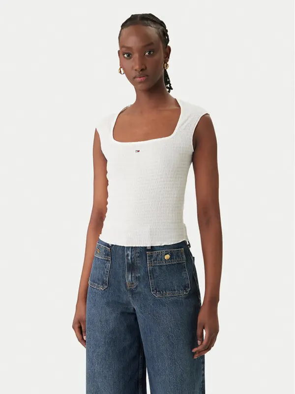 Tommy Jeans Tommy Jeans Top Smock Seersucker DW0DW22220 Bijela Slim Fit