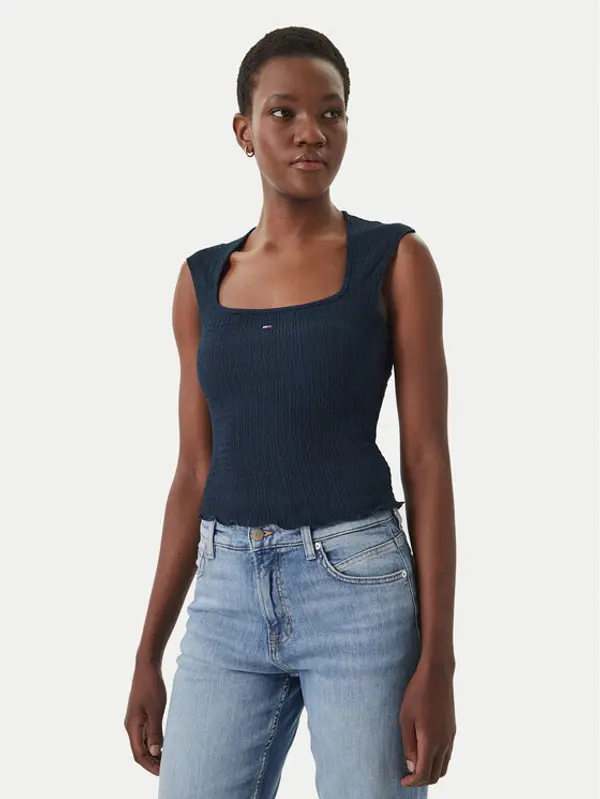 Tommy Jeans Tommy Jeans Top Smock Seersucker DW0DW22220 Tamnoplava Slim Fit