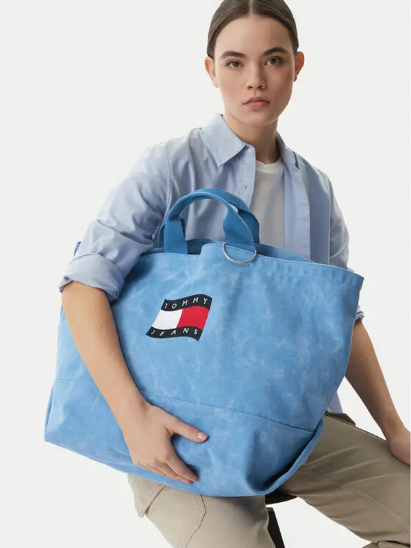 Tommy Jeans Tommy Jeans Torbica Wavy Flag Canvas Tote Bag AW0AW18466 Plava