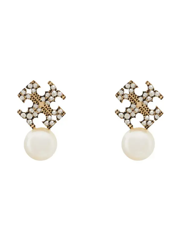 TORY BURCH Tory Burch Naušnice LOGO AND PEARL STUD EARRINGS 184422 Zlatna