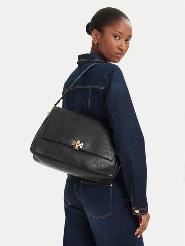TORY BURCH Tory Burch Torbica Charlie Quilted Large Shoulder Bag 185805 Crna