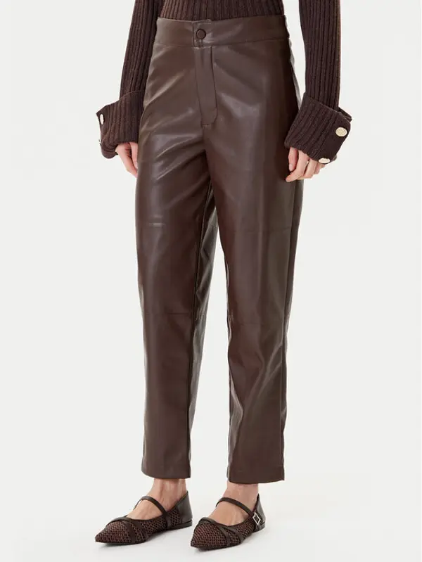 TWINSET TWINSET Hlače od imitacije kože 252TP2091 Smeđa Straight Fit