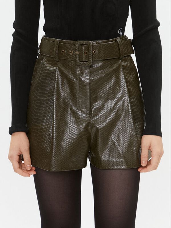 TWINSET TWINSET Kratke hlače od imitacije kože 232TT2233 Zelena Regular Fit