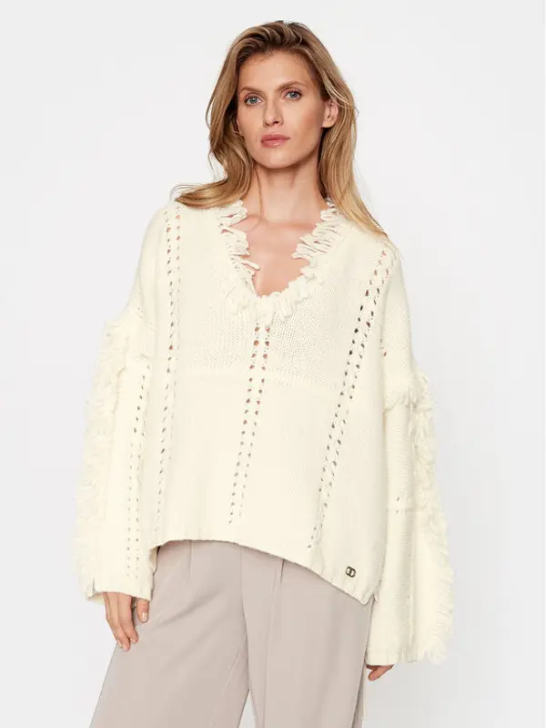 TWINSET TWINSET Pončo 232TP3540 Écru Relaxed Fit