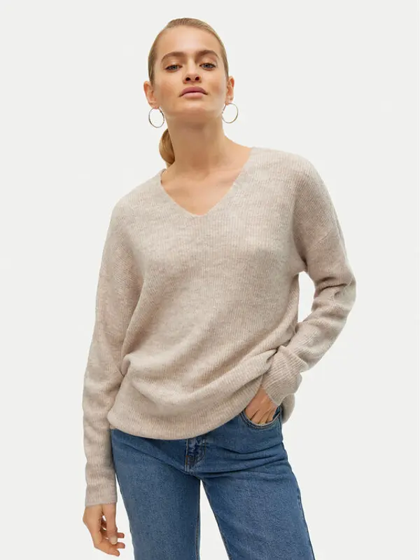 Vero Moda Vero Moda Džemper Crewlefile 10233357 Bež Loose Fit