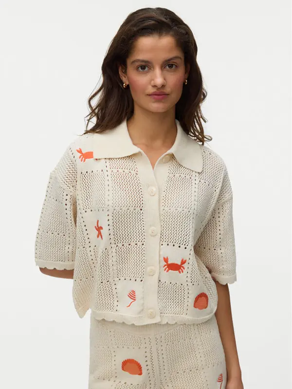 Vero Moda Vero Moda Kardigan Esmey 10350991 Krem Regular Fit
