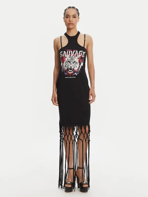 Versace Jeans Couture Versace Jeans Couture Haljina za svaki dan Logo Fringes 78HAOE01 CJ02E Crna Regular Fit
