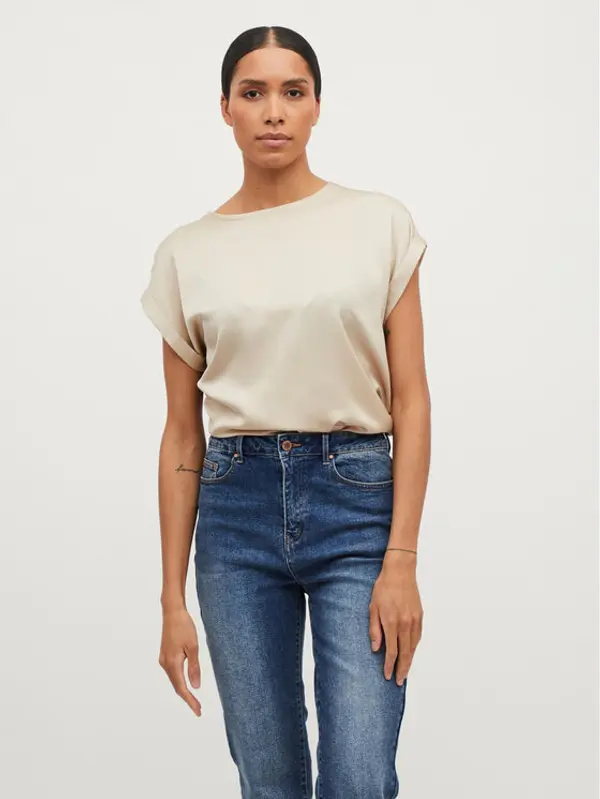 Vila Vila T-shirt Ellette 14059563 Bež Regular Fit