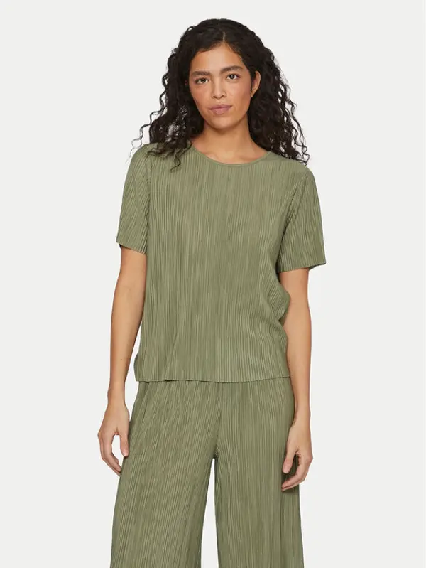 Vila Vila T-shirt Plisa 14089481 Zelena Regular Fit