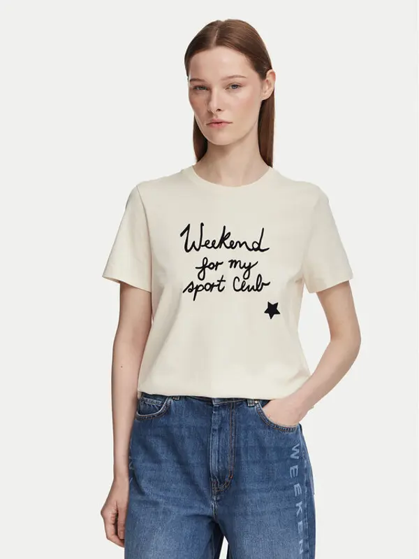 Weekend Max Mara Weekend Max Mara T-shirt Edison 2625976041 Krem Regular Fit