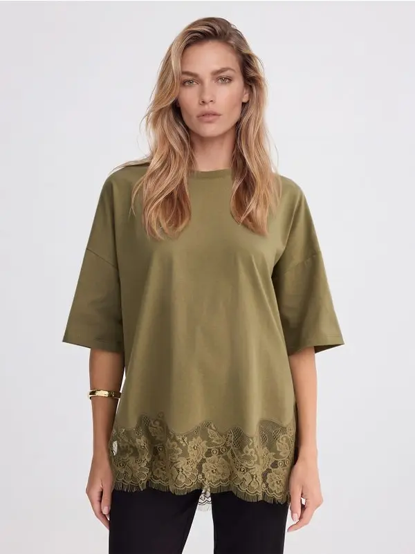 Mohito Mohito - Čipkasta bluza - khaki