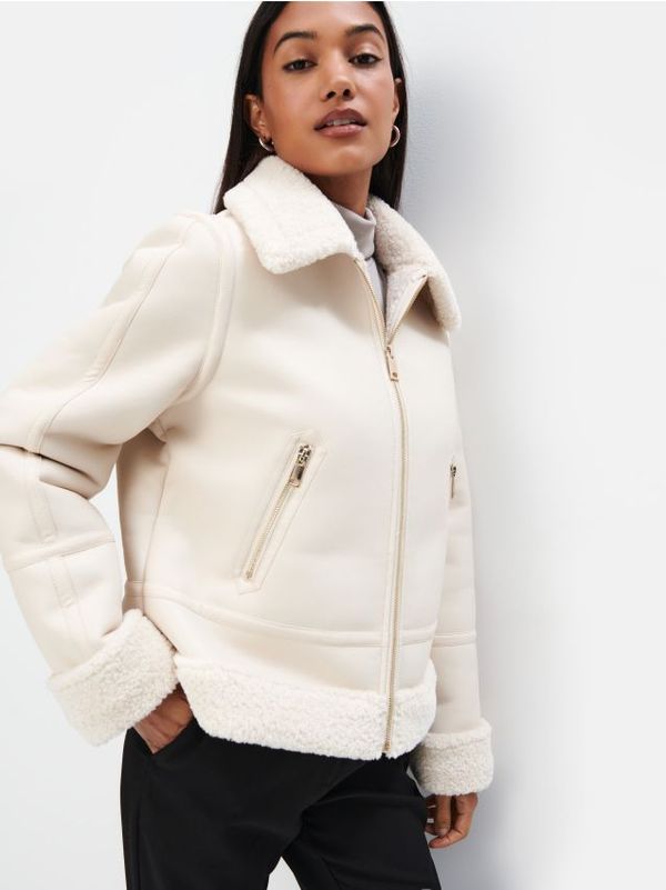 Mohito Mohito - Jakna s krznenim ovratnikom - krem