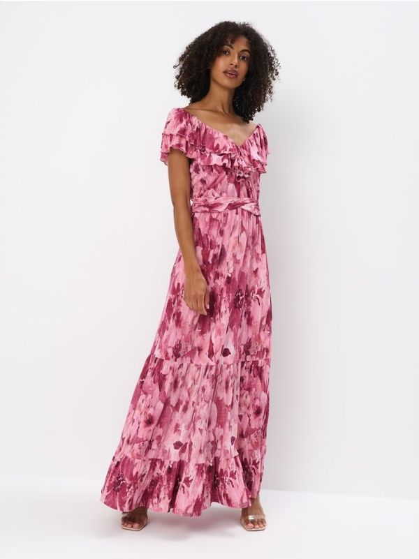 Mohito Mohito - Maxi haljina s uzorkom i volanima - fuksija