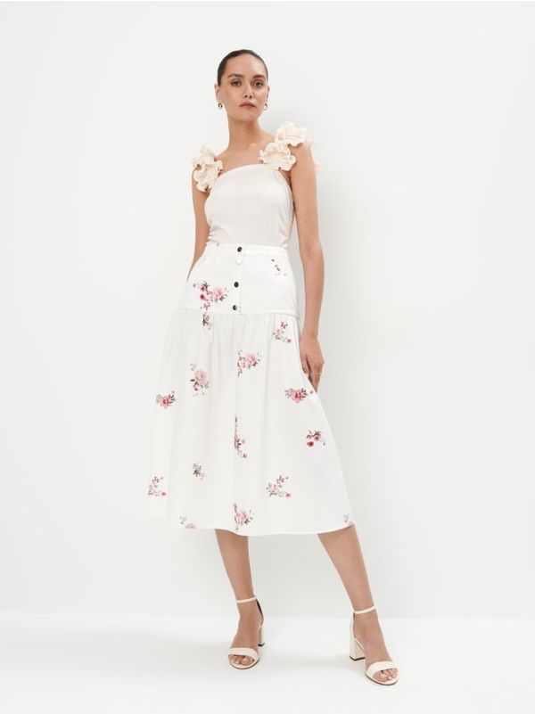 Mohito Mohito - Midi suknja s visokim udjelom pamuka - bijela