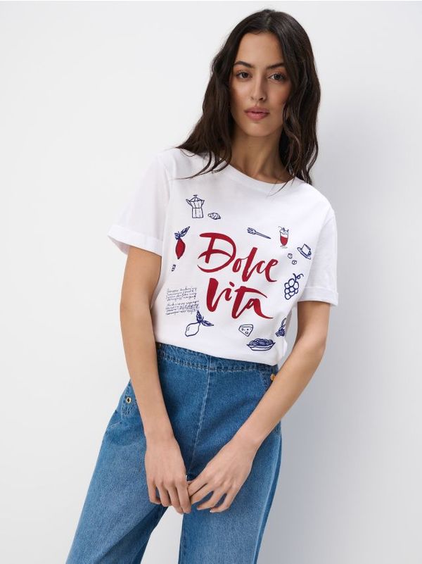 Mohito Mohito - Pamučna majica kratkih rukava s printom - bijela