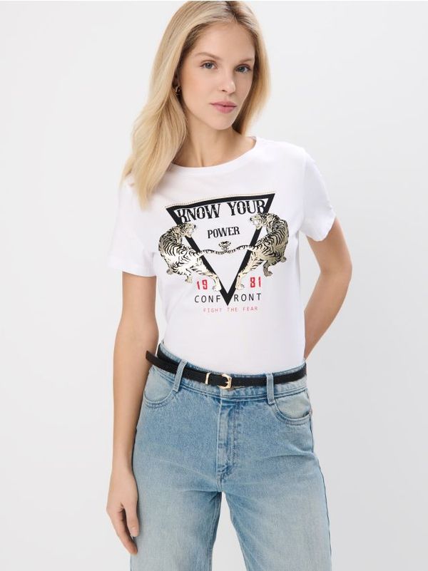 Mohito Mohito - Pamučna majica kratkih rukava s printom - bijela