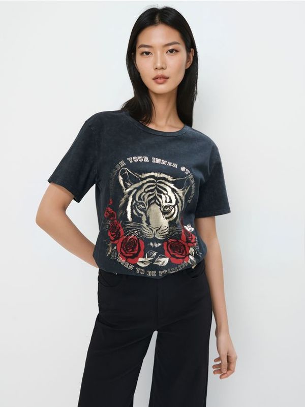 Mohito Mohito - Pamučna majica kratkih rukava s printom - crna