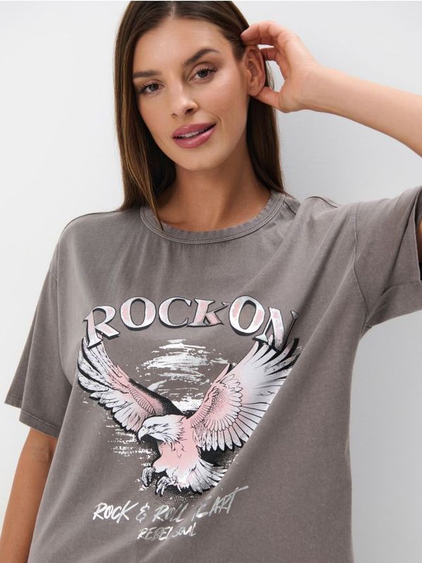 Mohito Mohito - Pamučna majica kratkih rukava s printom - siva