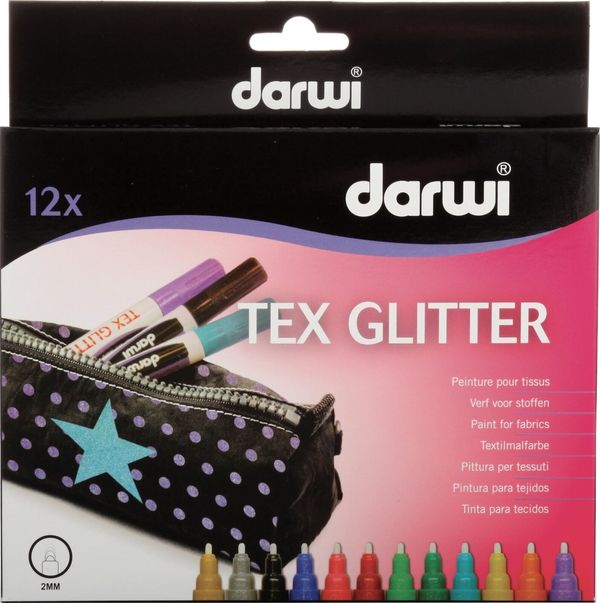 Darwi Darwi Tex Fabric Glitter Marker Set Miješati 12 x 6 ml