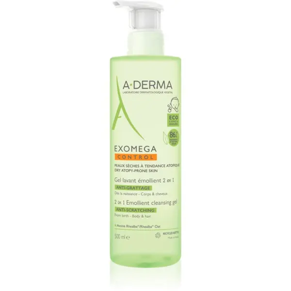 A-Derma A-Derma Exomega Control 2 in 1 emollient cleansing gel gel za tuširanje za suhu i atopičnu kožu 500 ml