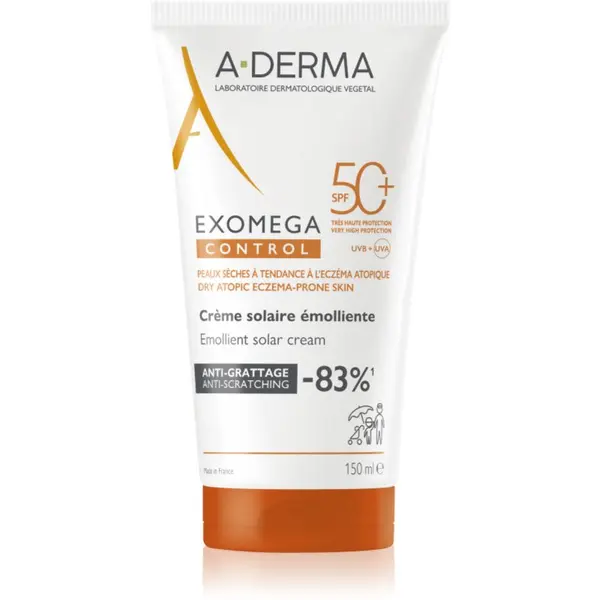 A-Derma A-Derma Exomega Control Emollient Solar Cream zaštitna krema za lice i tijelo SPF 50+ 150 ml