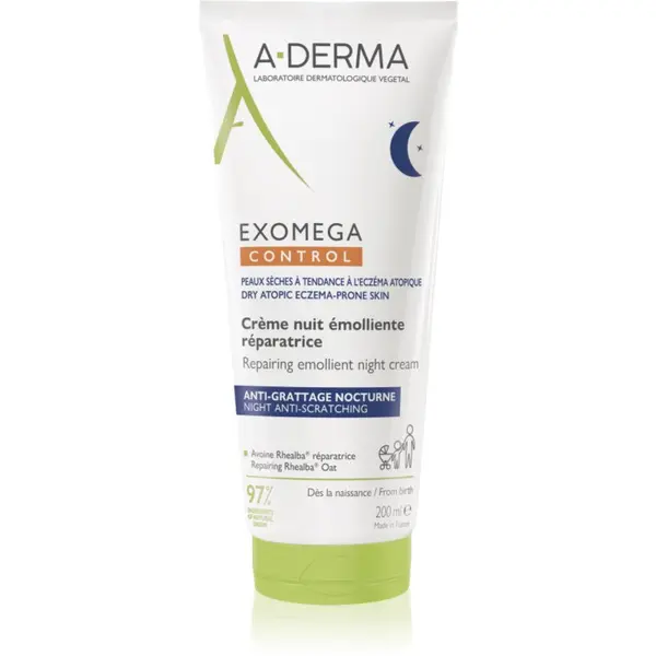 A-Derma A-Derma Exomega Control Repairing Emollient Night Cream regenerirajuća noćna krema protiv svrbeža 200 ml