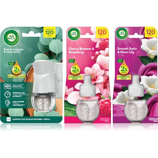 Air Wick Air Wick Cherry Blossom & Rasberry Blue Eucalyptus & Cedarwood Essential Oils Smooth Satin & Moon Li osvježivač zraka